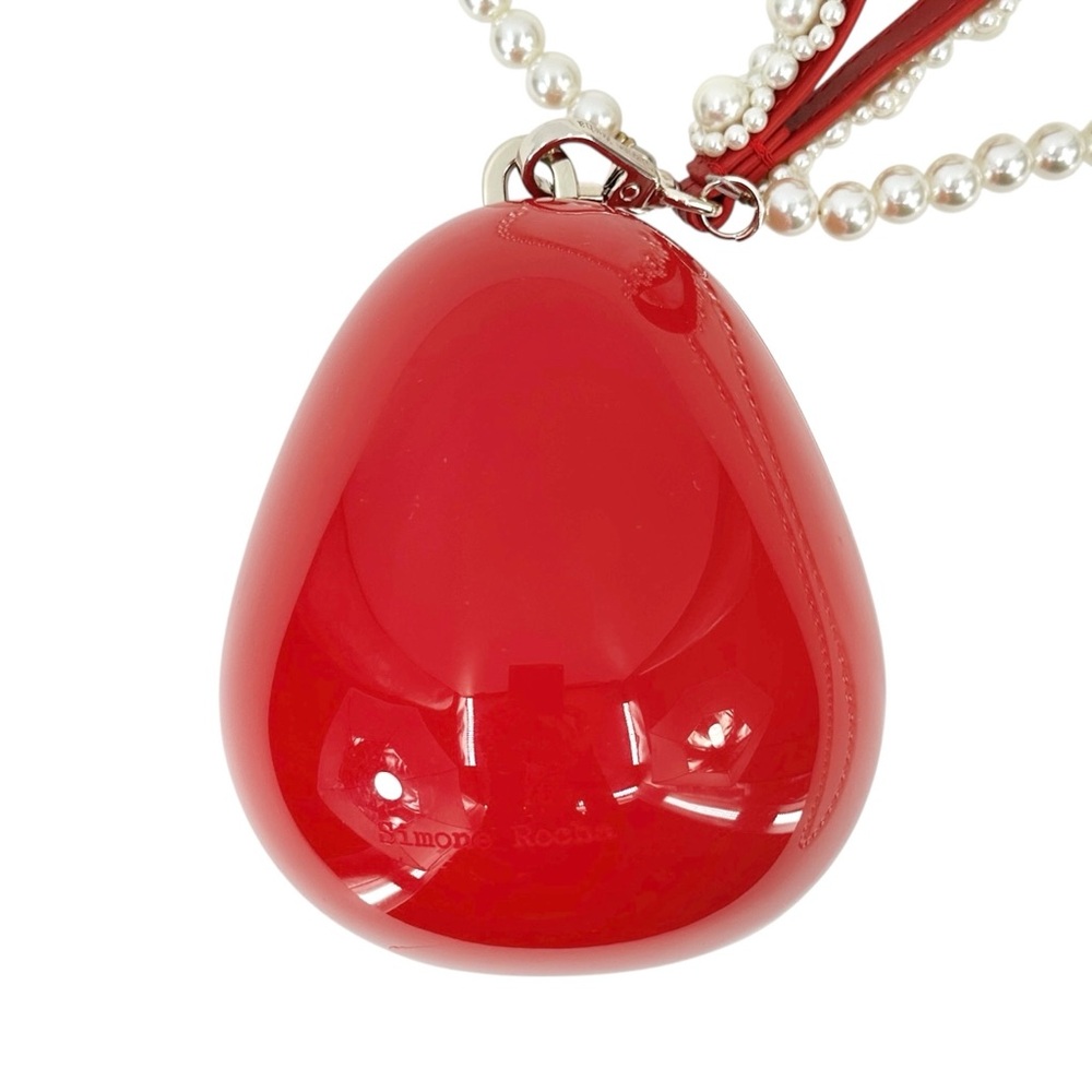 Simone Rocha Red Micro Embellished Faux Pearl Strap Hard Shell Egg Clutch Bag - Picture 3 of 16